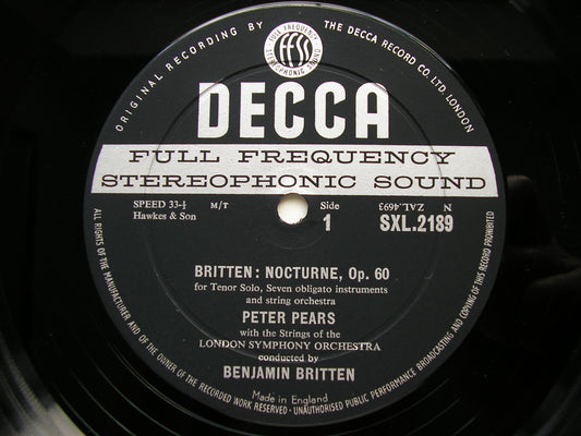 BRITTEN: NOCTURNE / FOUR SEA INTERLUDES / PASSACAGLIA from PETER GRIMES BRITTEN / LONDON SYMPHONY SXL 2189