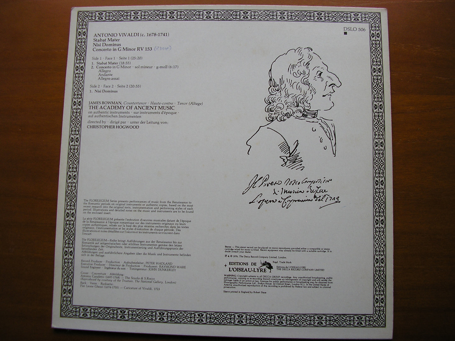 VIVALDI: STABAT MATER / NISI DOMINUS / CONCERTO in G     BOWMAN / THE ENGLISH CONCERT / PINNOCK       DSLO 506