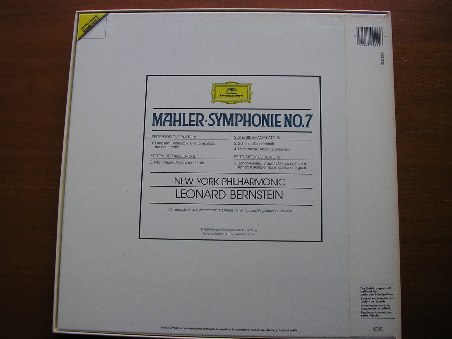 MAHLER: SYMPHONY No. 7     BERNSTEIN / NEW YORK PHILHARMONIC    419 211