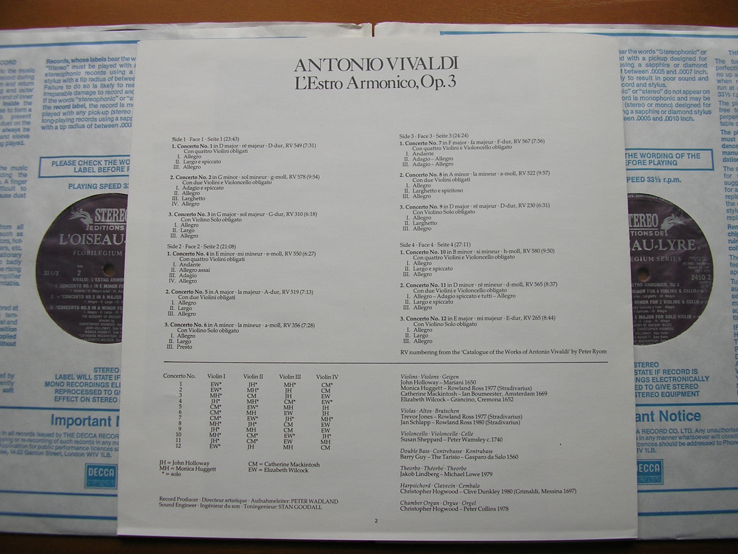 VIVALDI: L'ESTRO ARMONICO Op. 3       ACADEMY OF ANCIENT MUSIC / HOGWOOD     2LP    D245D2