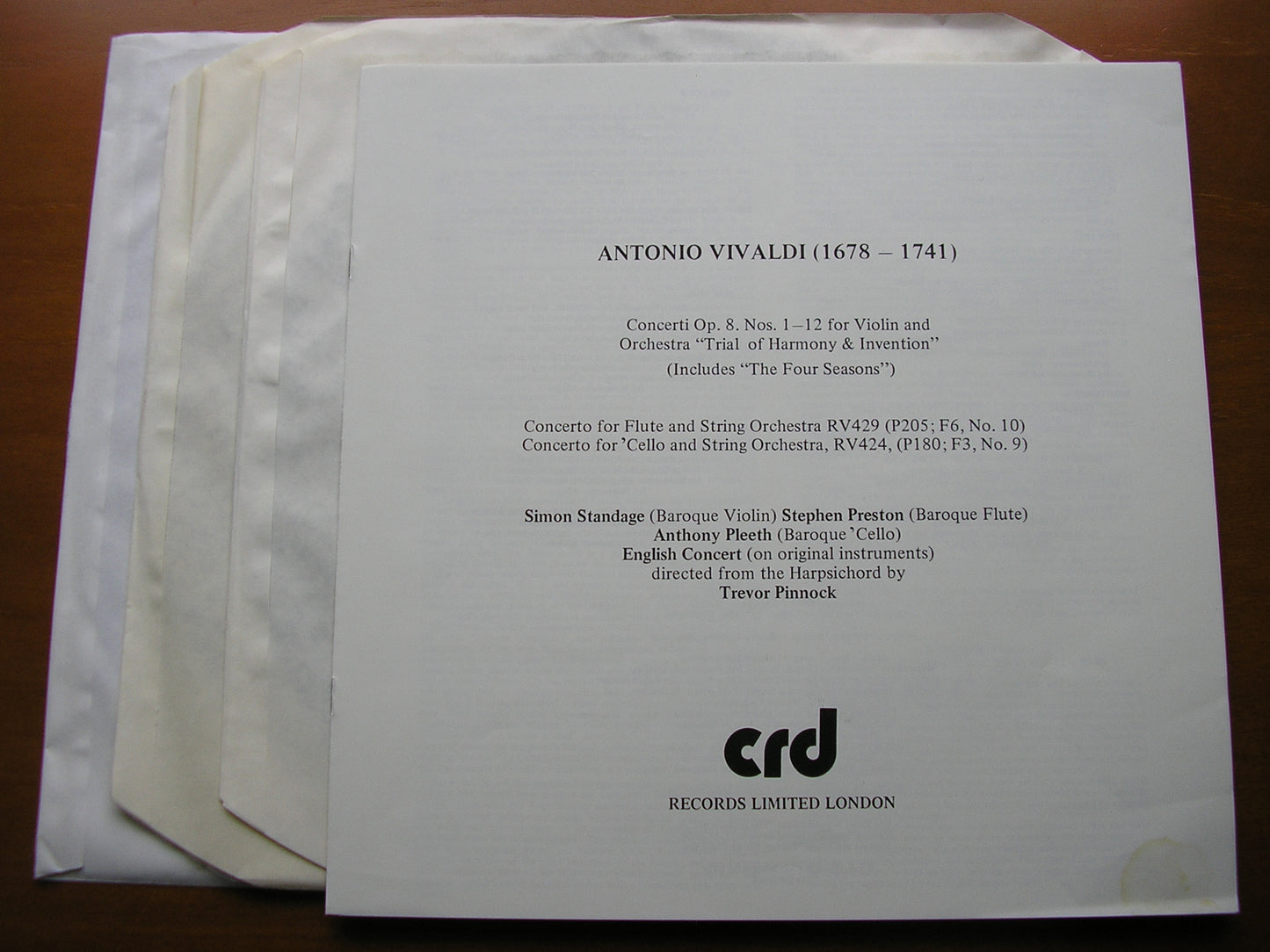 VIVALDI: THE CONTEST BETWEEN HARMONY & INVENTION  Op. 8       STANDAGE / ENGLISH CONCERT / PINNOCK    3 LP    CRD 1092/94