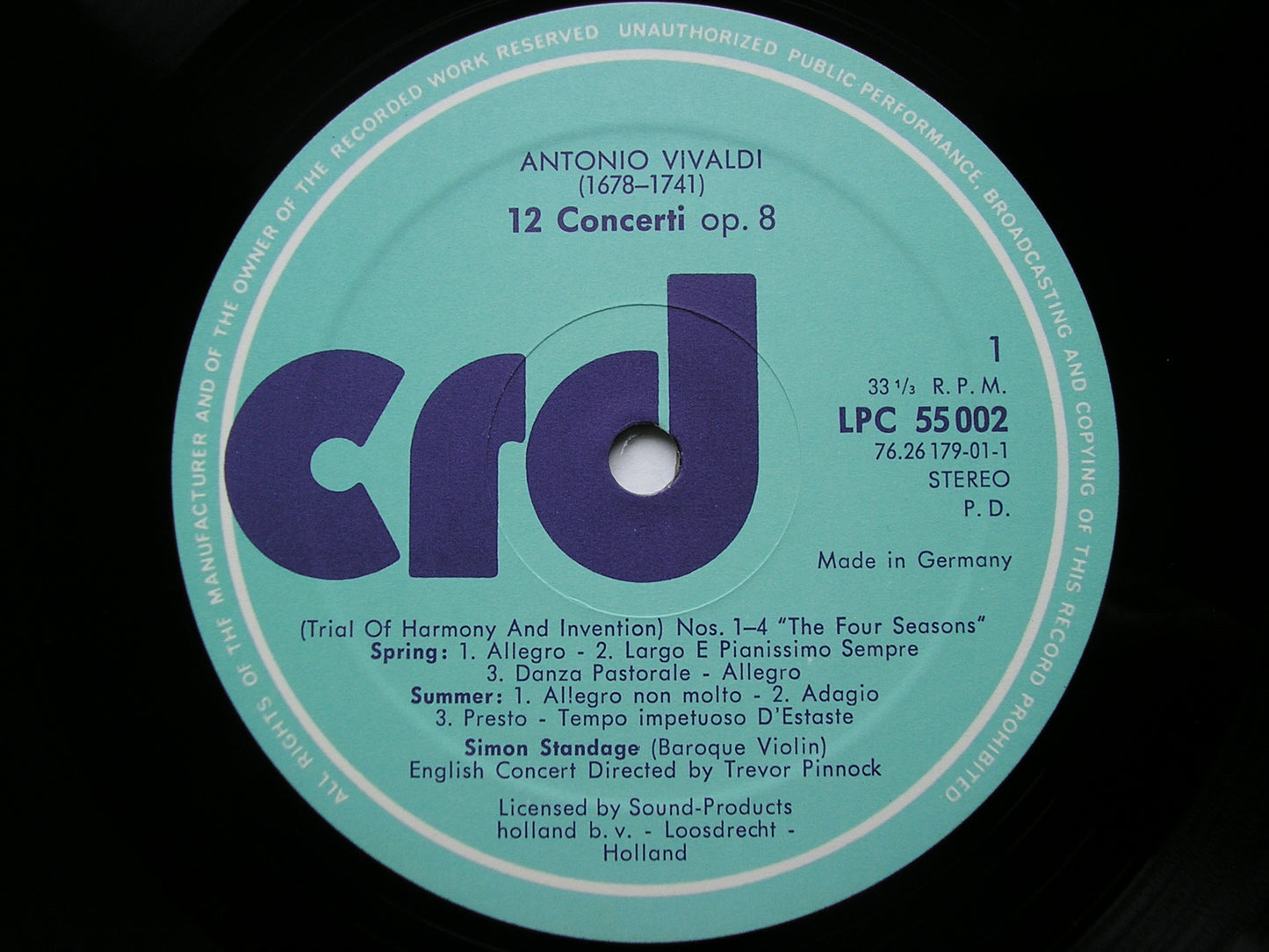 VIVALDI: THE CONTEST BETWEEN HARMONY & INVENTION  Op. 8       STANDAGE / ENGLISH CONCERT / PINNOCK    3 LP    CRD 1092/94