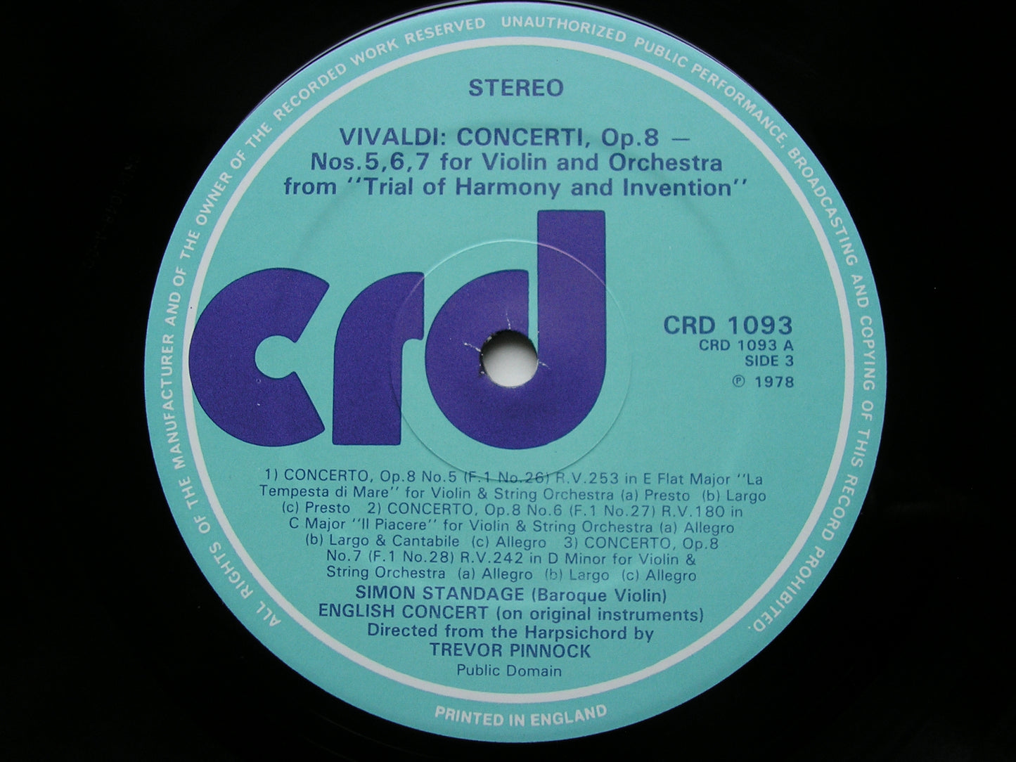 VIVALDI: THE CONTEST BETWEEN HARMONY & INVENTION  Op. 8       STANDAGE / ENGLISH CONCERT / PINNOCK    3 LP    CRD 1092/94