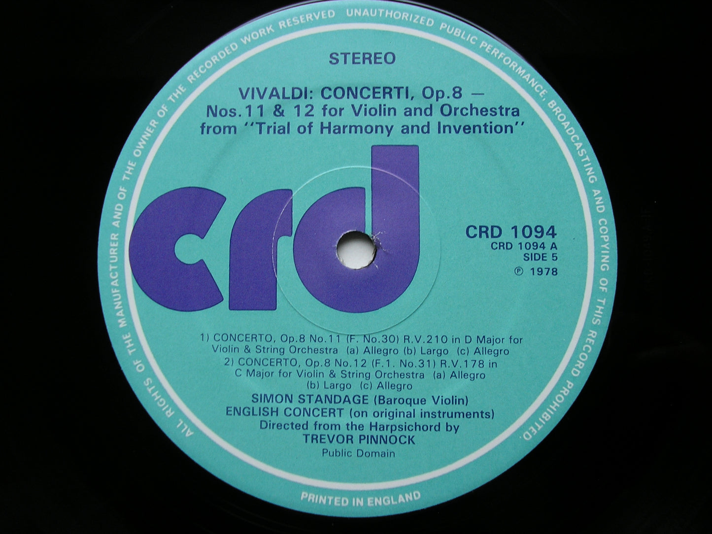 VIVALDI: THE CONTEST BETWEEN HARMONY & INVENTION  Op. 8       STANDAGE / ENGLISH CONCERT / PINNOCK    3 LP    CRD 1092/94