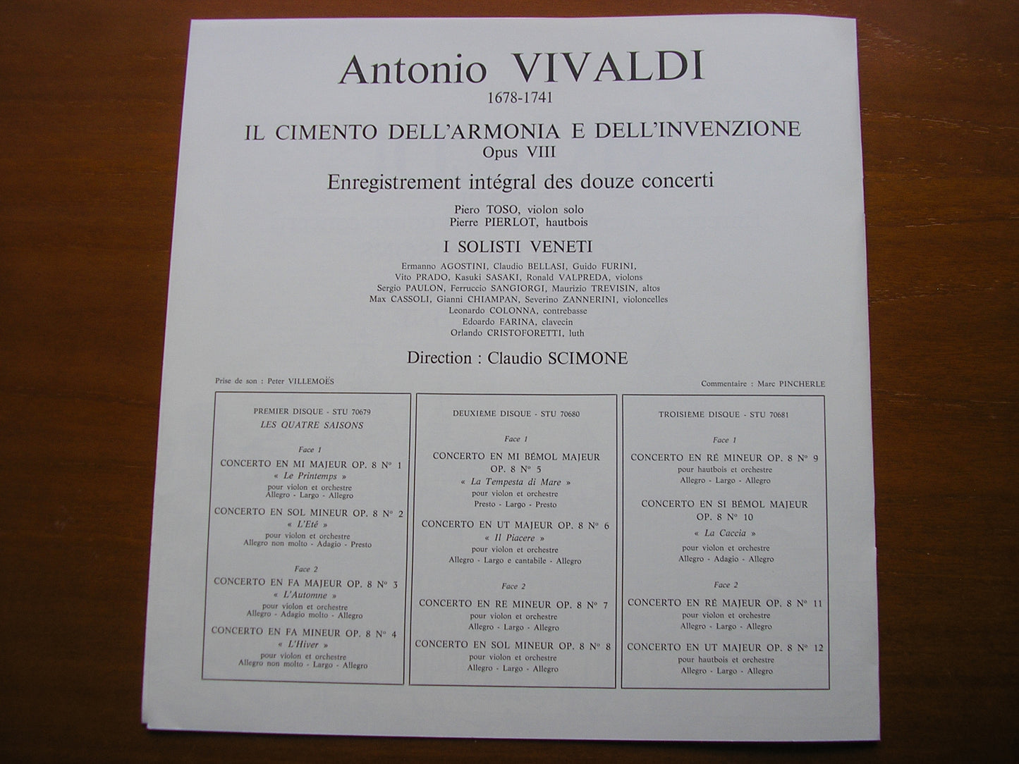 VIVALDI: THE CONTEST BETWEEN HARMONY & INVENTION Op. 8 SCIMONE / I SOLOISTI VENETI 3LP STU 70679 / 81