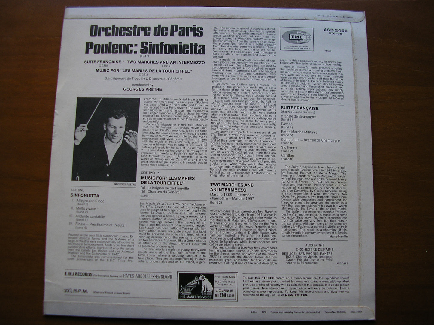 POULENC: SINFONIETTA / SUITE FRANCAISE / TWO MARCHES PRETRE / ORCHESTRE DE PARIS ASD 2450
