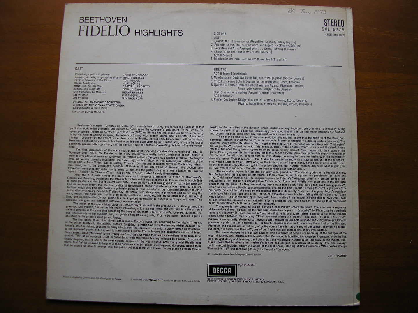 SXL 6276 BEETHOVEN: FIDELIO highlights NILSSON / McCRACKEN / VIENNA PHILHARMONIC / MAAZEL ED2