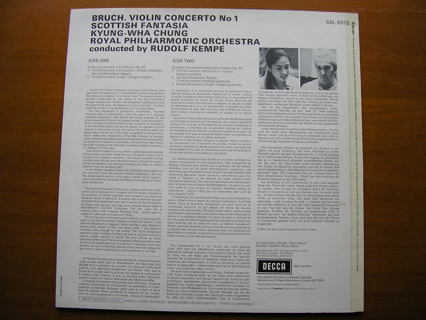 BRUCH: VIOLIN CONCERTO / SCOTTISH FANTASIA CHUNG / ROYAL PHILHARMONIC / KEMPE SXL 6573