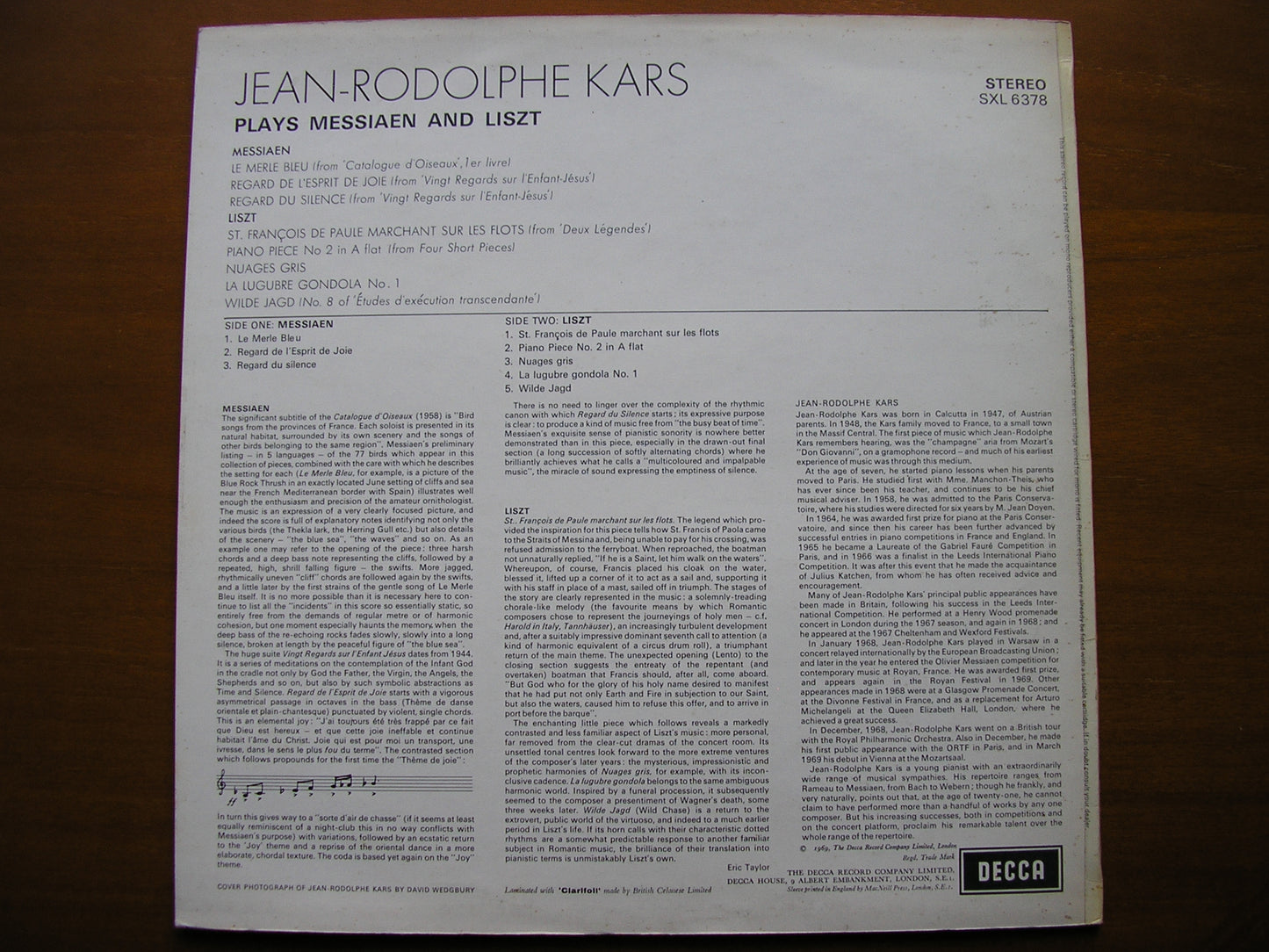 SXL 6378 JEAN-RODOLPHE KARS PLAYS MESSIAEN & LISZT ED3