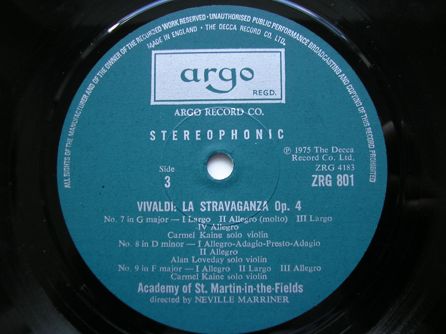VIVALDI: LA STRAVAGANZA Op. 4       KAINE / LOVEDAY / ASMIF / MARRINER     2 LP      ZRG 800/1