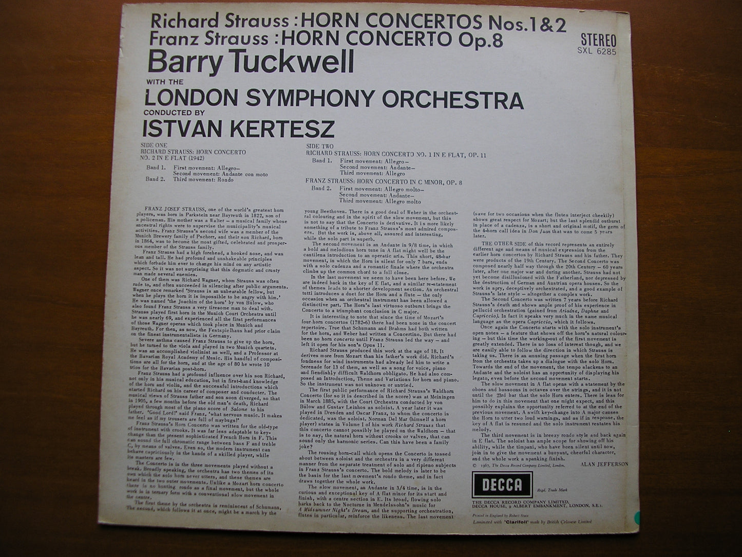 SXL 6285 STRAUSS: HORN CONCERTOS / FRANZ STRAUSS: HORN CONCERTO TUCKWELL / LONDON SYMPHONY / KERTESZ ED2