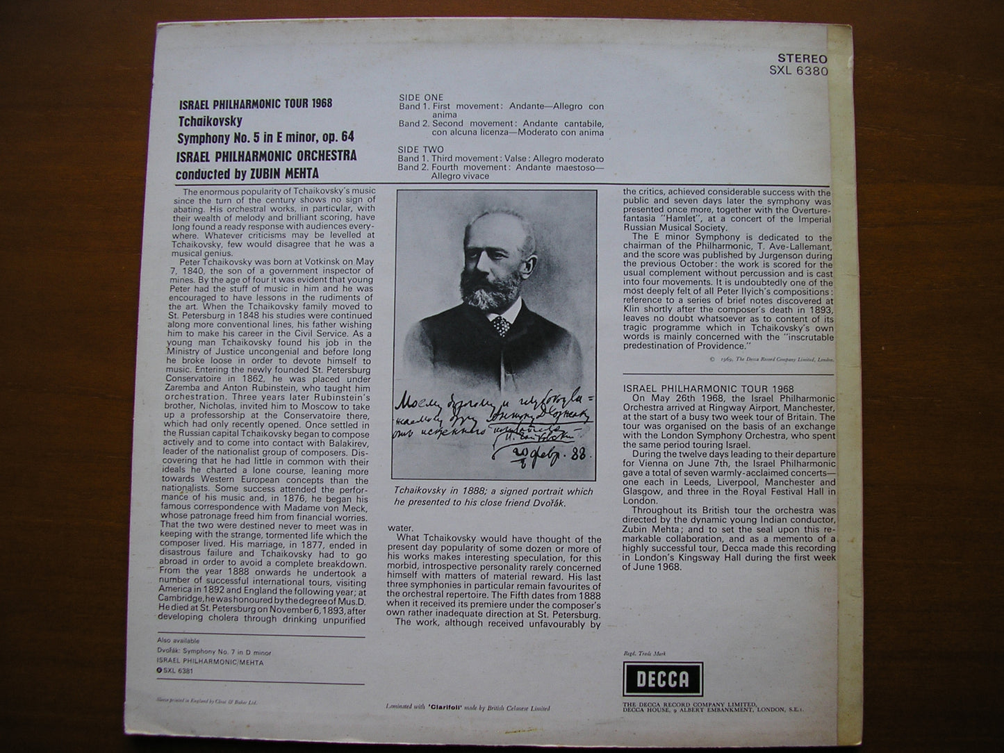 SXL 6380 TCHAIKOVSKY: SYMPHONY No. 5 MEHTA / ISRAEL PHILHARMONIC ED3