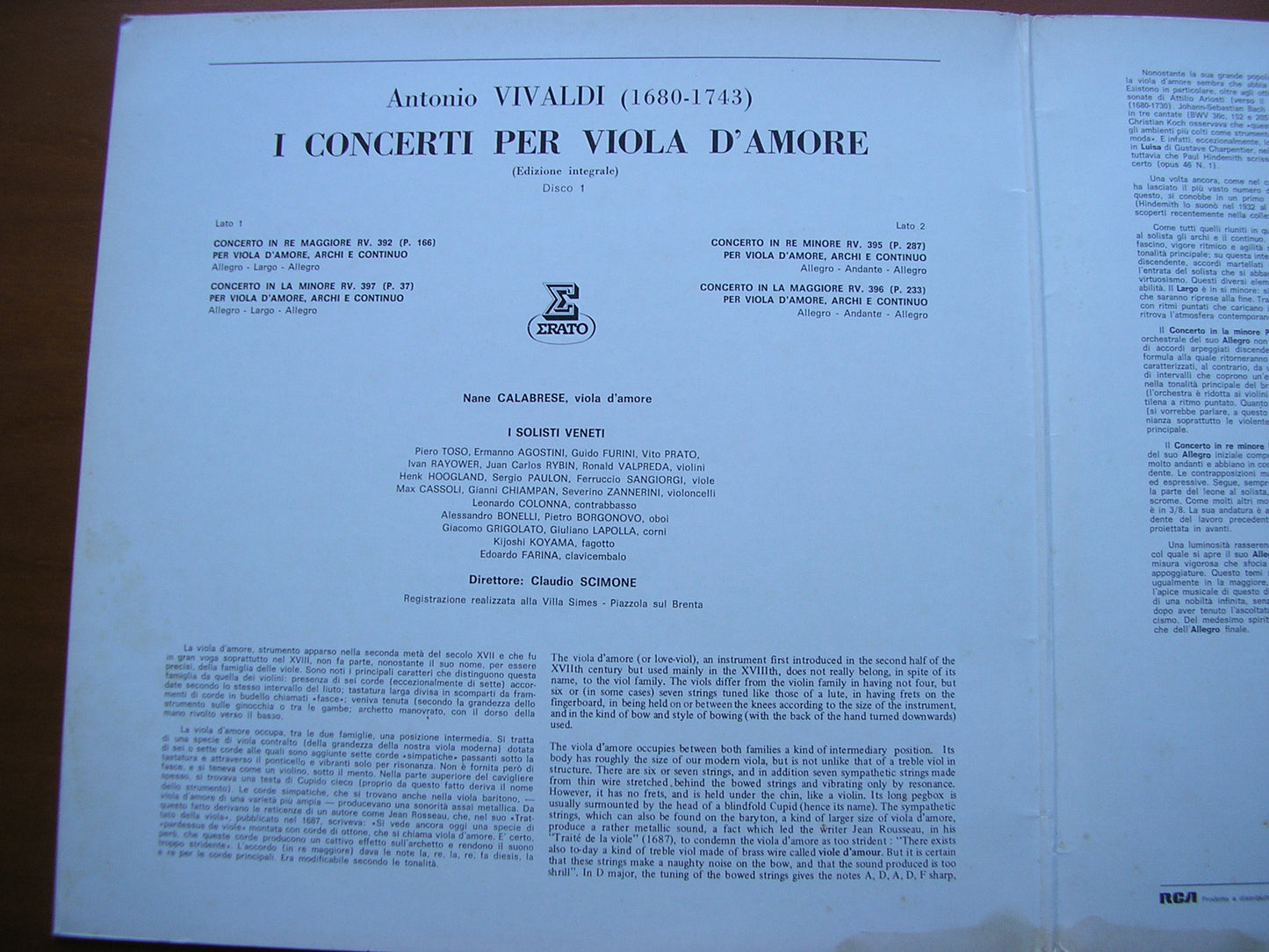 VIVALDI: THE CONCERTOS FOR VIOLA D'AMORE  Volume 1     CALABRESE / I SOLOISTI VENETI / SCIMONE      STU 70826