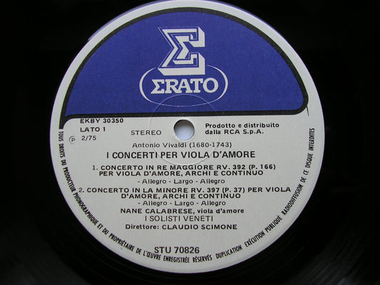 VIVALDI: THE CONCERTOS FOR VIOLA D'AMORE  Volume 1     CALABRESE / I SOLOISTI VENETI / SCIMONE      STU 70826