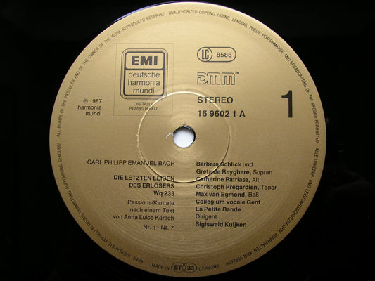 BACH, CPE: THE LAST SUFFERINGS OF THE SAVIOUR SOLOISTS / LA PETITE BAND / KUIJKEN 2LP 16 9602