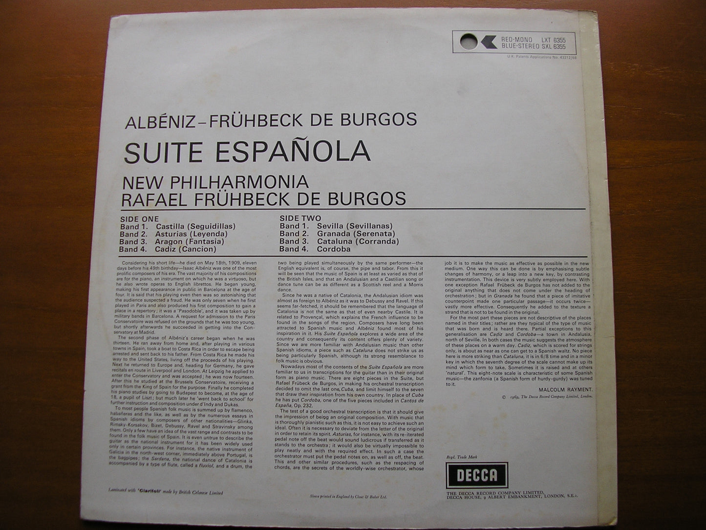 ALBENIZ: SUITE ESPANOLA     DE BURGOS / NEW PHILHARMONIA     SXL 6355