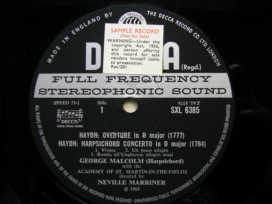 SXL 6385 HAYDN & JC BACH: HARPSICHORD CONCERTOS / OVERTURE in D MALCOLM / ASMIF / MARRINER ED3