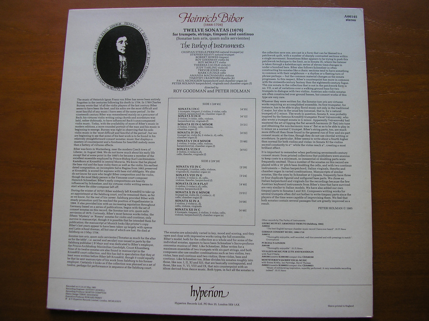BIBER: TWELVE SONATAS FOR TRUMPETS, STRINGS & TIMPANI THE PARLEY OF INSTRUMENTS A66145