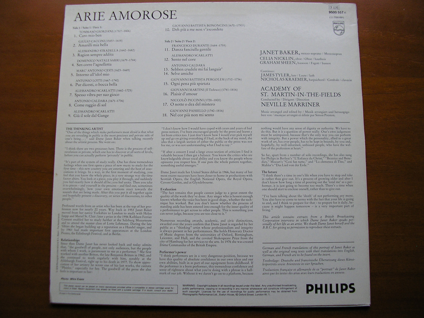 ARIE AMOROSE: CACCINI / CALDARA / PERGOLESI / PICCINNI / CESTI / GIORDANI JANET BAKER / ASMIF / MARRINER 9500 557