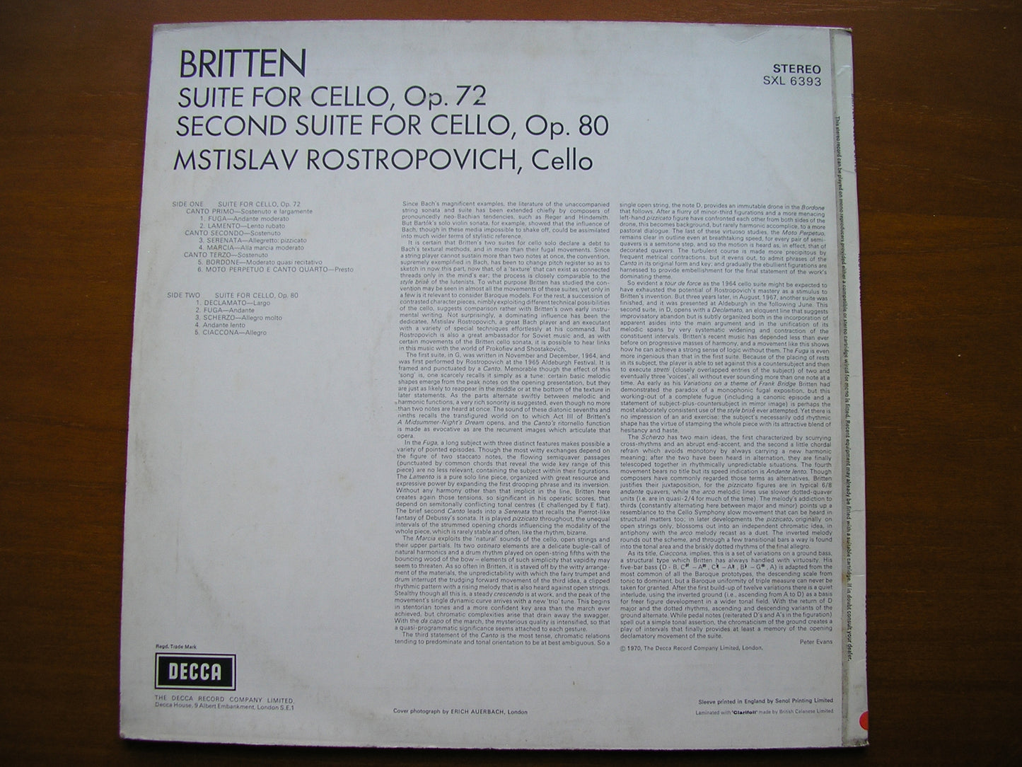 SXL 6393 BRITTEN: CELLO SUITES Nos. 1 & 2 MSTISLAV ROSTROPOVICH ED3