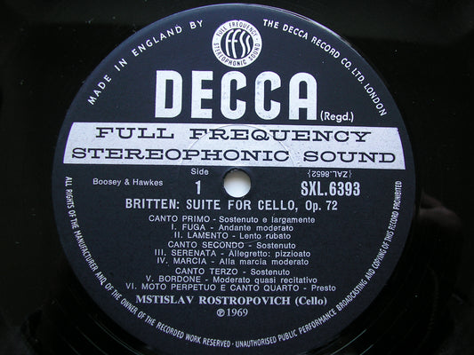 SXL 6393 BRITTEN: CELLO SUITES Nos. 1 & 2 MSTISLAV ROSTROPOVICH ED3