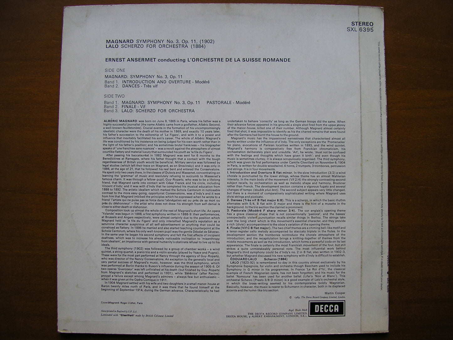 SXL 6395 MAGNARD: SYMPHONY No. 3 / LALO: SCHERZO ANSERMET / SUISSE ROMANDE ED3
