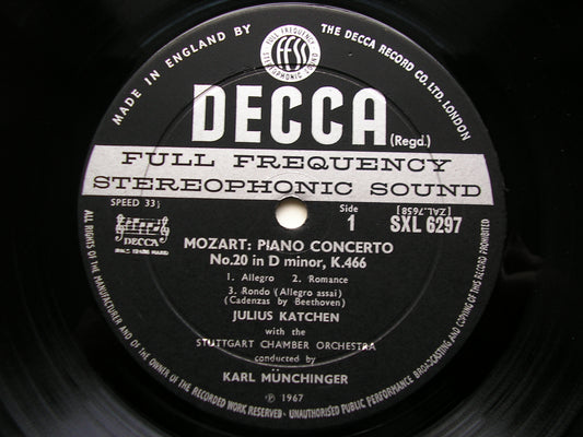 SXL 6297 MOZART: PIANO CONCERTOS Nos. 20 & 25 KATCHEN / STUTTGART CHAMBER ORCHESTRA / MUNCHINGER ED2