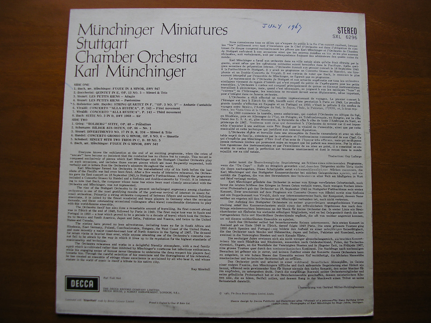 SXL 6296 MUNCHINGER MINIATURES: ENCORE PIECES MUNCHINGER / STUTTGART CHAMBER ORCHESTRA ED2