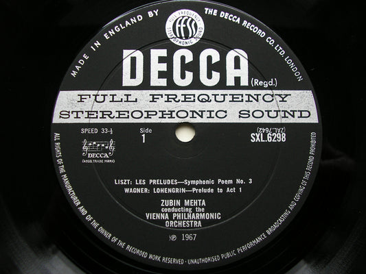 SXL 6298 LISZT: LES PRELUDES / WAGNER: PRELUDES to Lohengrin / Parsifal / Meistersinger MEHTA / VIENNA PHILHARMONIC ED2