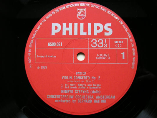 BARTOK: VIOLIN CONCERTO No. 2 / RHAPSODY No. 1 SZERYNG / CONCERTGEBOUW / HAITINK 6500 021