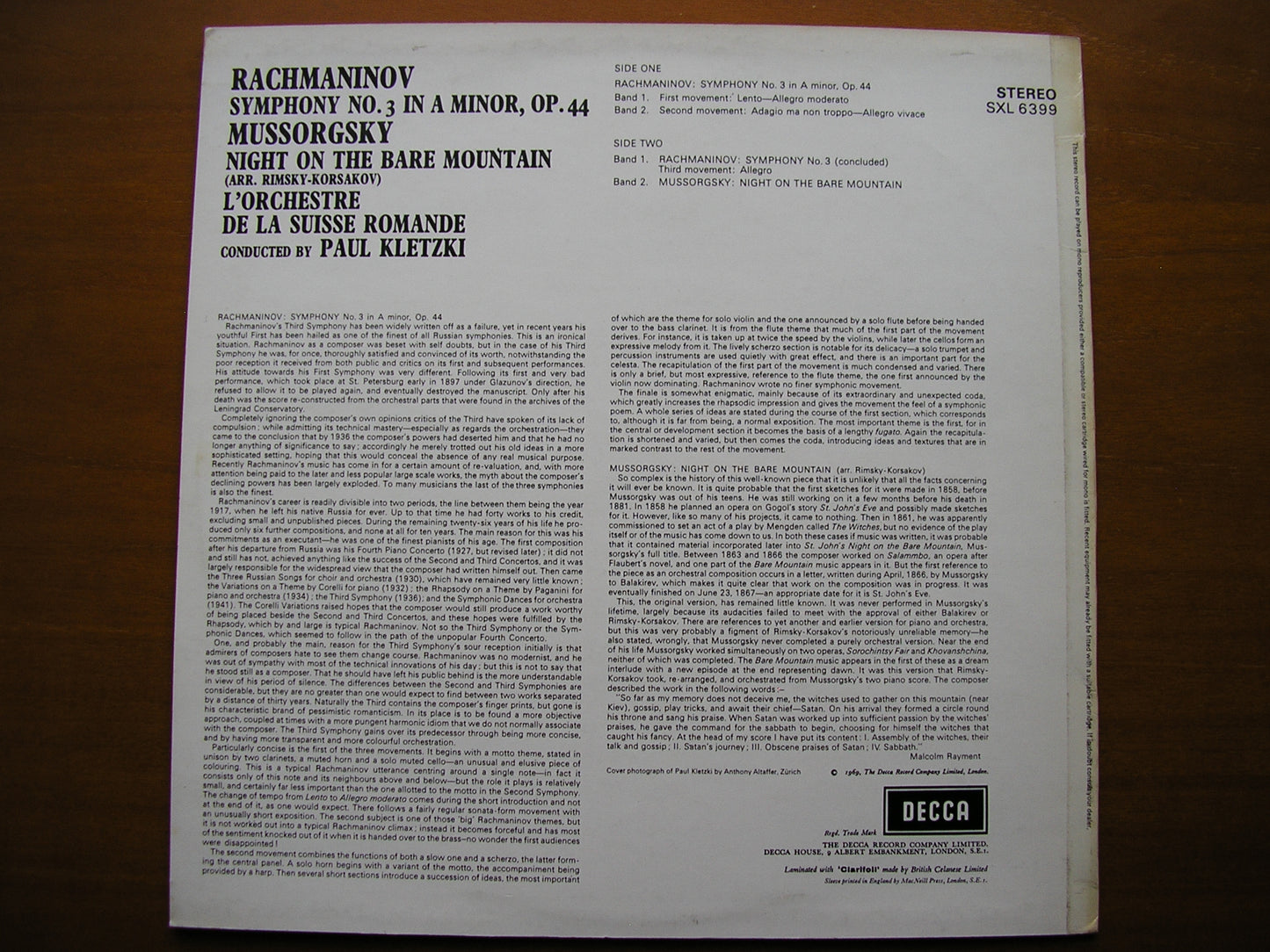 SXL 6399 RACHMANINOV: SYMPHONY No. 3 / MUSSORGSKY: NIGHT ON BARE MOUNTAIN KLETZKI / SUISSE ROMANDE ED3