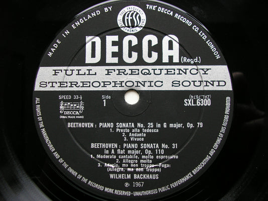 SXL 6300 BEETHOVEN: PIANO SONATAS Nos. 4 / 25 / 31 WILHELM BACKHAUS ED2