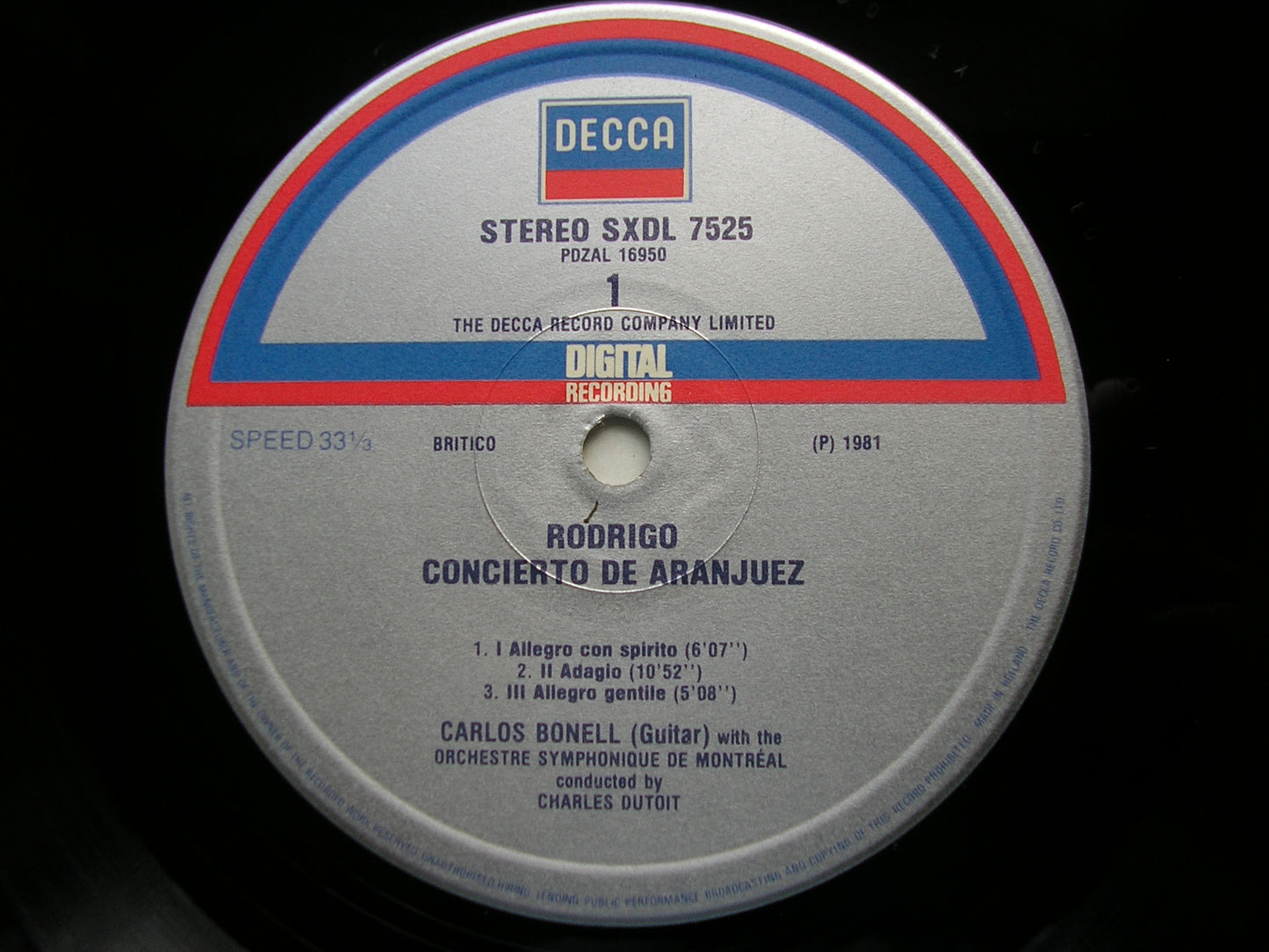 RODRIGO: CONCIERTO DE ARANJUEZ / FANTASIA PARA UN GENTILHOMBRE    BONELL / MONTREAL SYMPHONY / DUTOIT     SXDL 7525