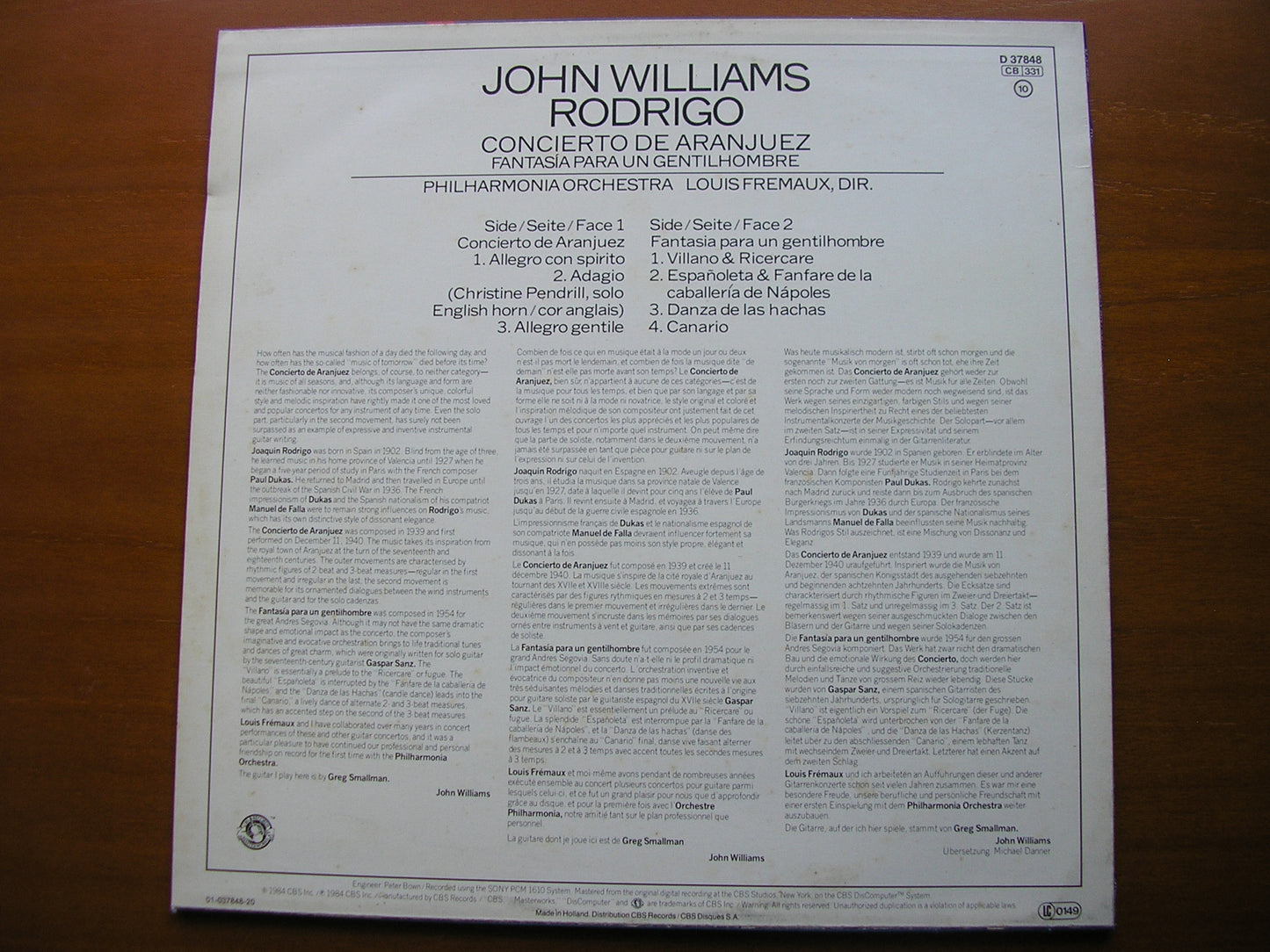 RODRIGO: CONCIERTO DE ARANJUEZ / FANTASIA PARA UN GENTILHOMBRE      WILLIAMS / PHILHARMONIA . FREMAUX     D 37848