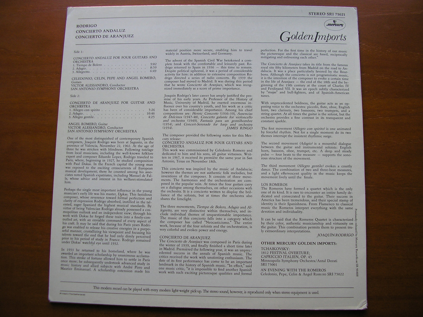RODRIGO: CONCIERTO DE ARANJUEZ / CONCERTO ANDALUZ FOR 4 GUITARS    THE ROMEROS     SRI 75021