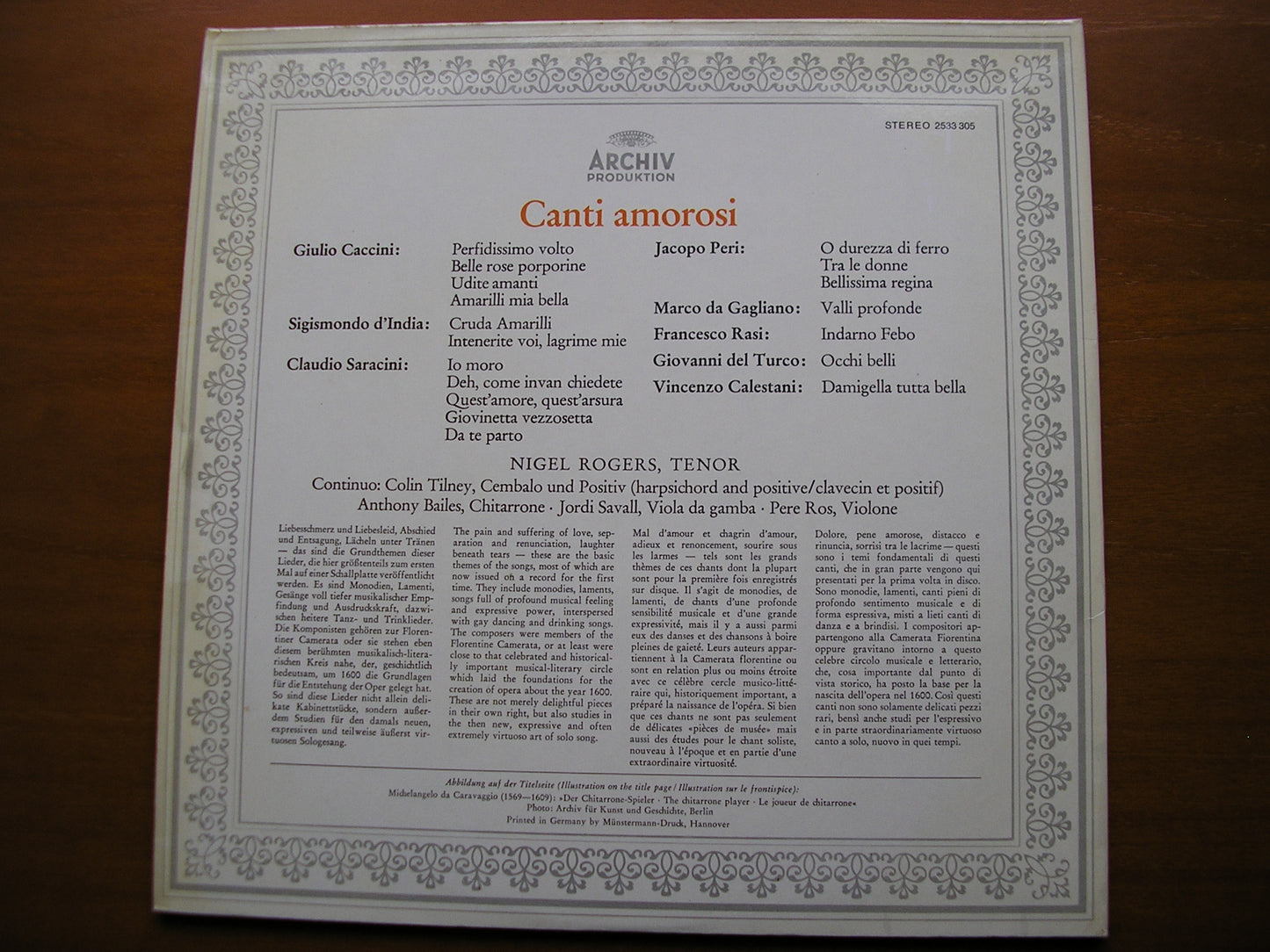 CANTI AMOROSI: CACCINI / PERI / DA GAGLIANO / SARACINI / CALESTANI / d'INDIA NIGEL ROGERS 2533 305