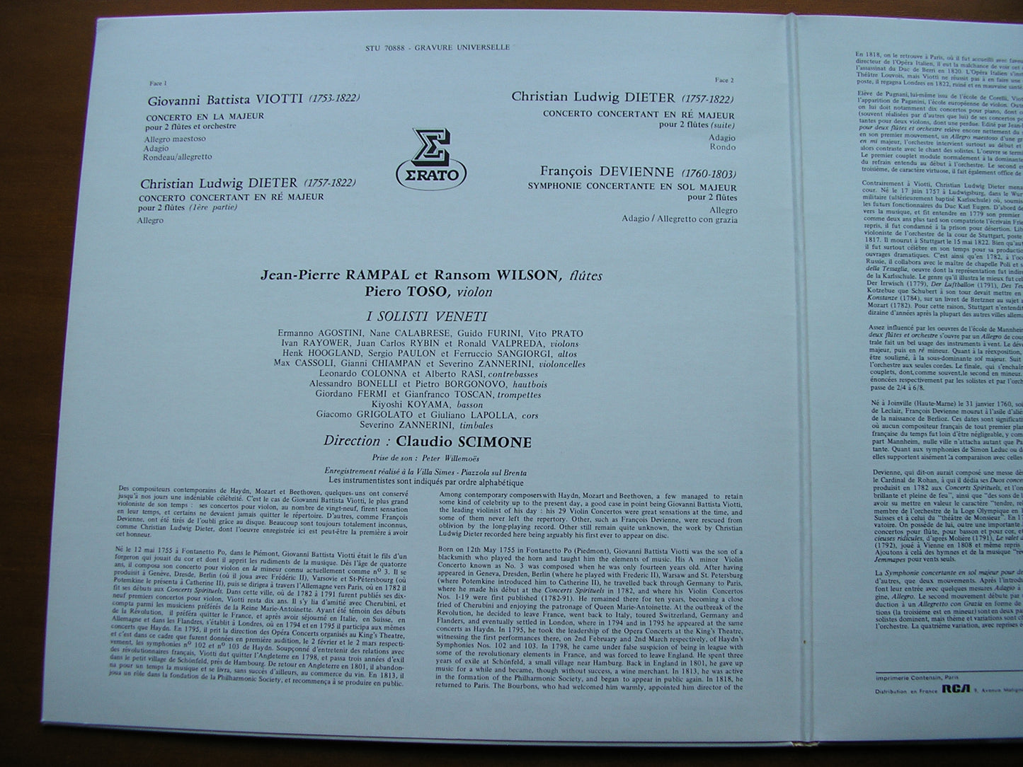 VIOTTI / DIETER / DEVIENNE: THREE CONCERTOS FOR TWO FLUTES WILSON / RAMPAL / I SOLOISTI VENETI / SCIMONE STU 70888