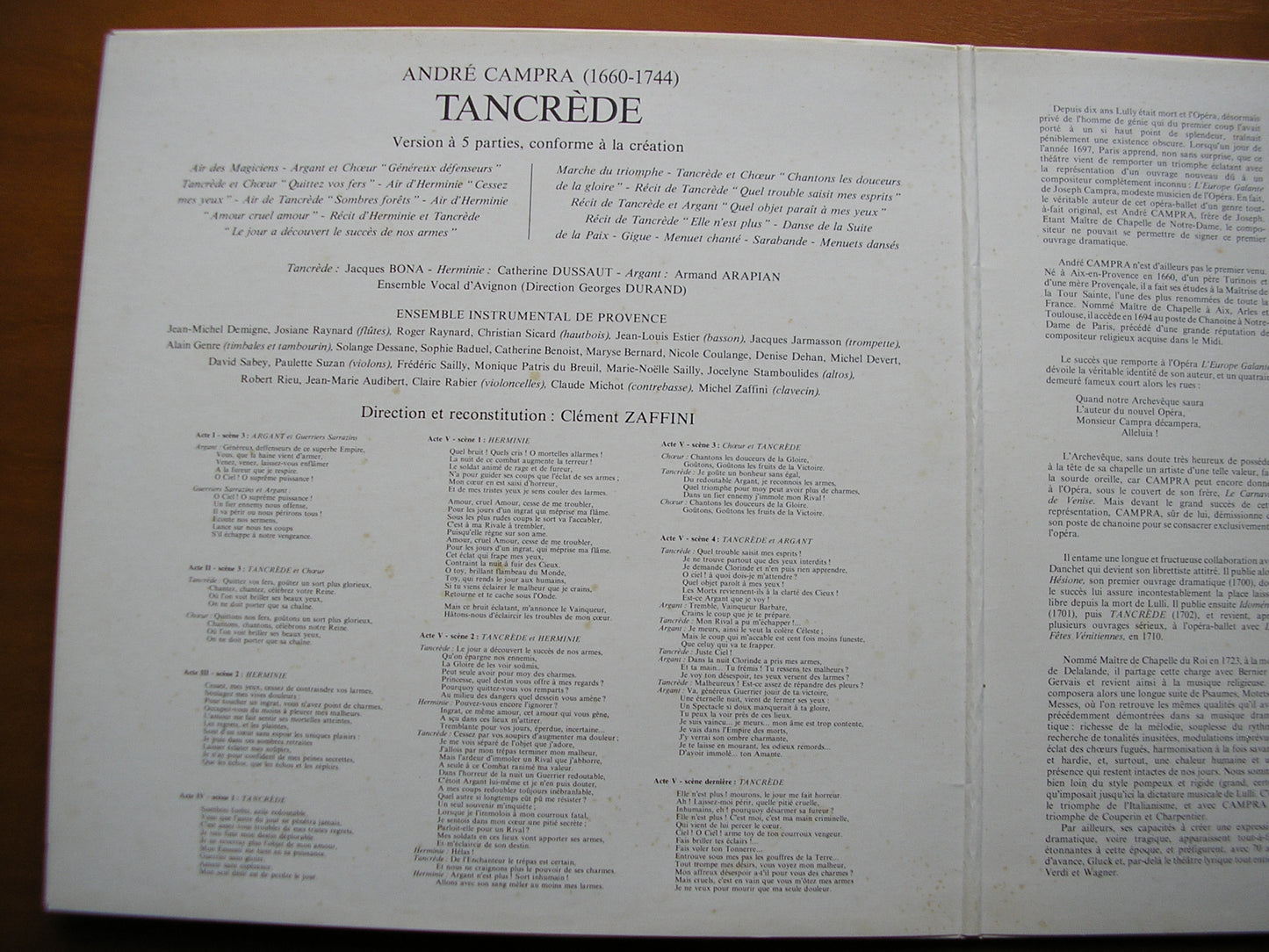 CAMPRA: TANCREDE (opera, 1702) highlights SOLOISTS / PROVENCE ENSEMBLE / ZAFFINI PV 1811
