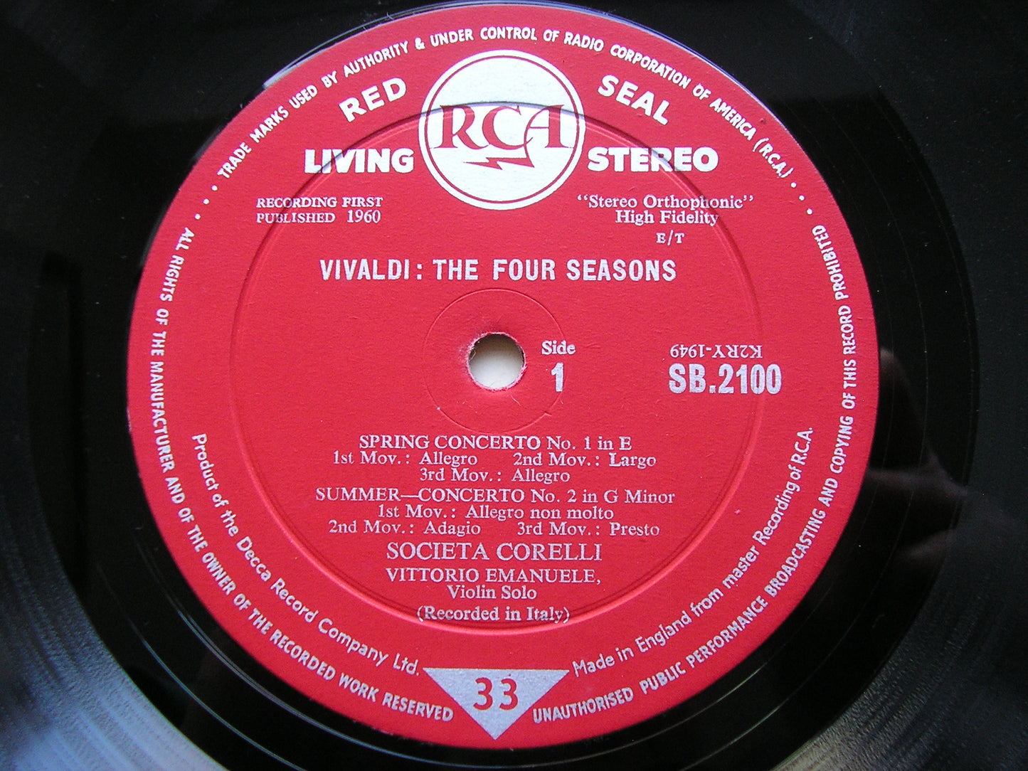 VIVALDI: THE FOUR SEASONS SOCIETA CORELLI SB 2100