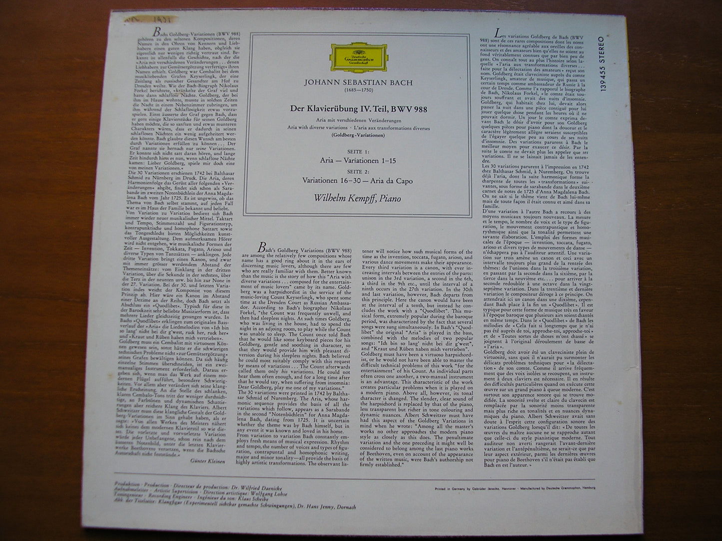 BACH: GOLDBERG VARIATIONS WILHELM KEMPFF 139 455