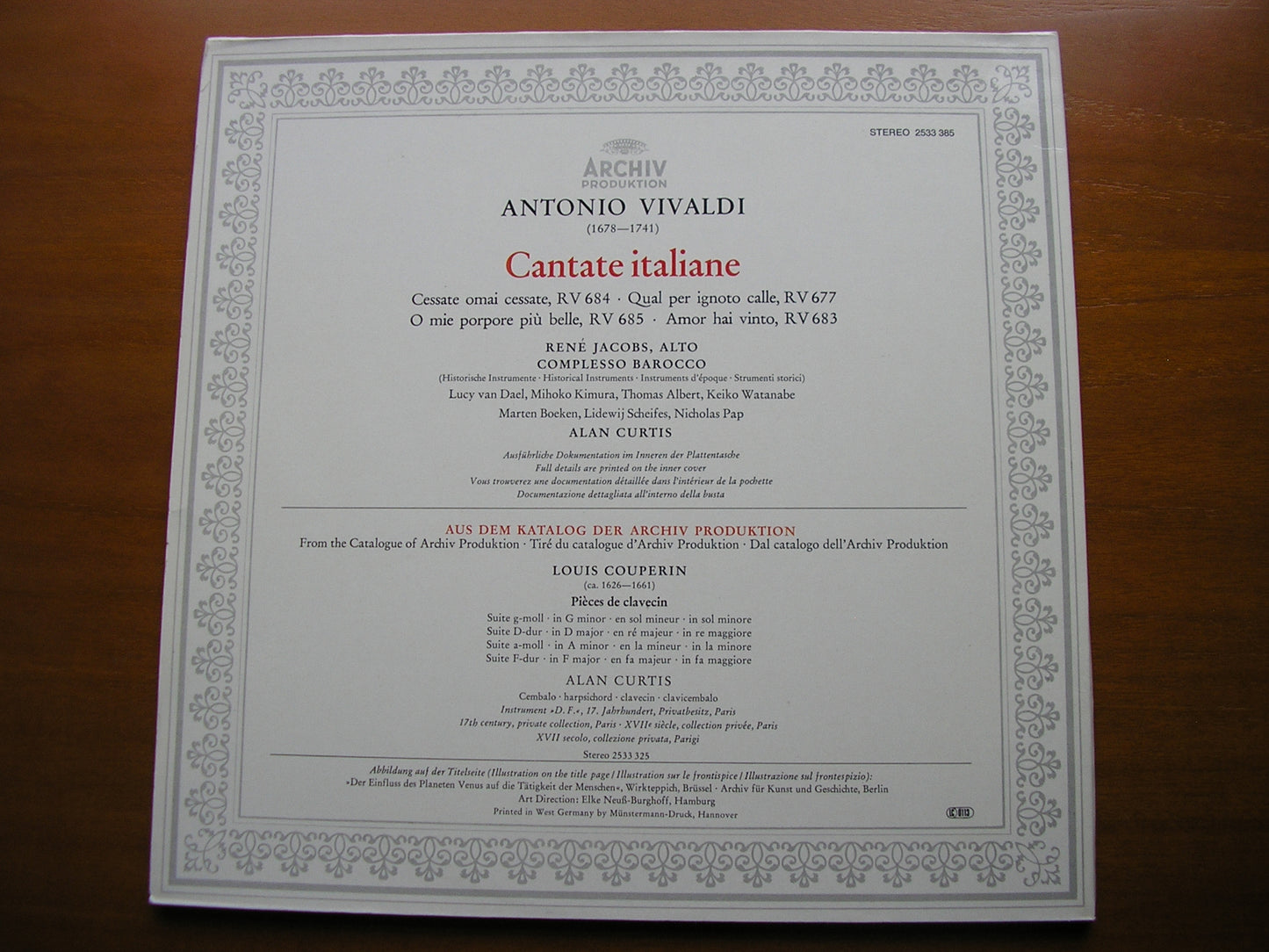 VIVALDI: CANTATE ITALIANE RENE JACOBS / COMPLESSO BAROCCO / CURTIS 2533 385