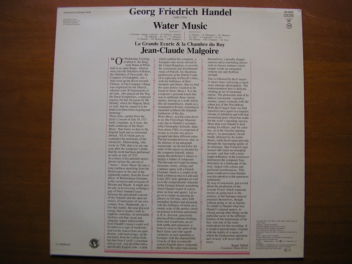 HANDEL: WATER MUSIC MALGOIRE / LA GRANDE ECURIE ET LA CHAMBRE DU ROY IM 39066