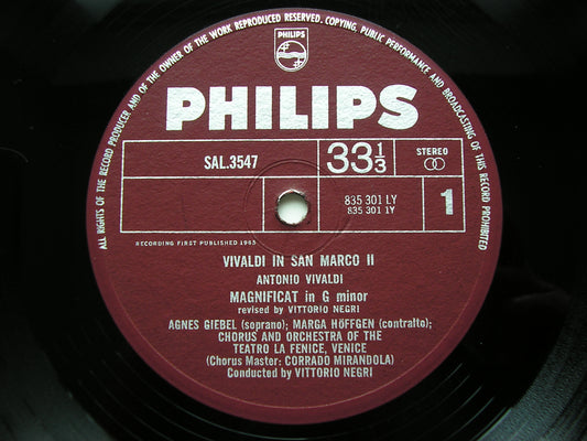 VIVALDI: MAGNIFICAT in G / TE DEUM in D       GIEBEL / HOFFGEN / LA FENICE ORCHESTRA / VITTORIO NEGRI      SAL 3547