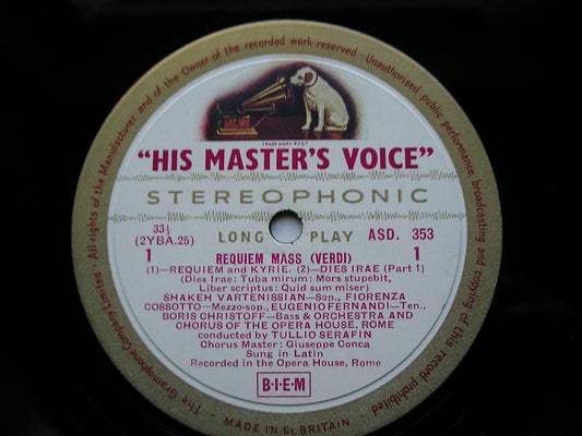 VERDI: REQUIEM VARTENISSIAN / CHRISTOFF / FERNANDI / COSSOTTO / ROME OPERA / SERAFIN ASD 353-4