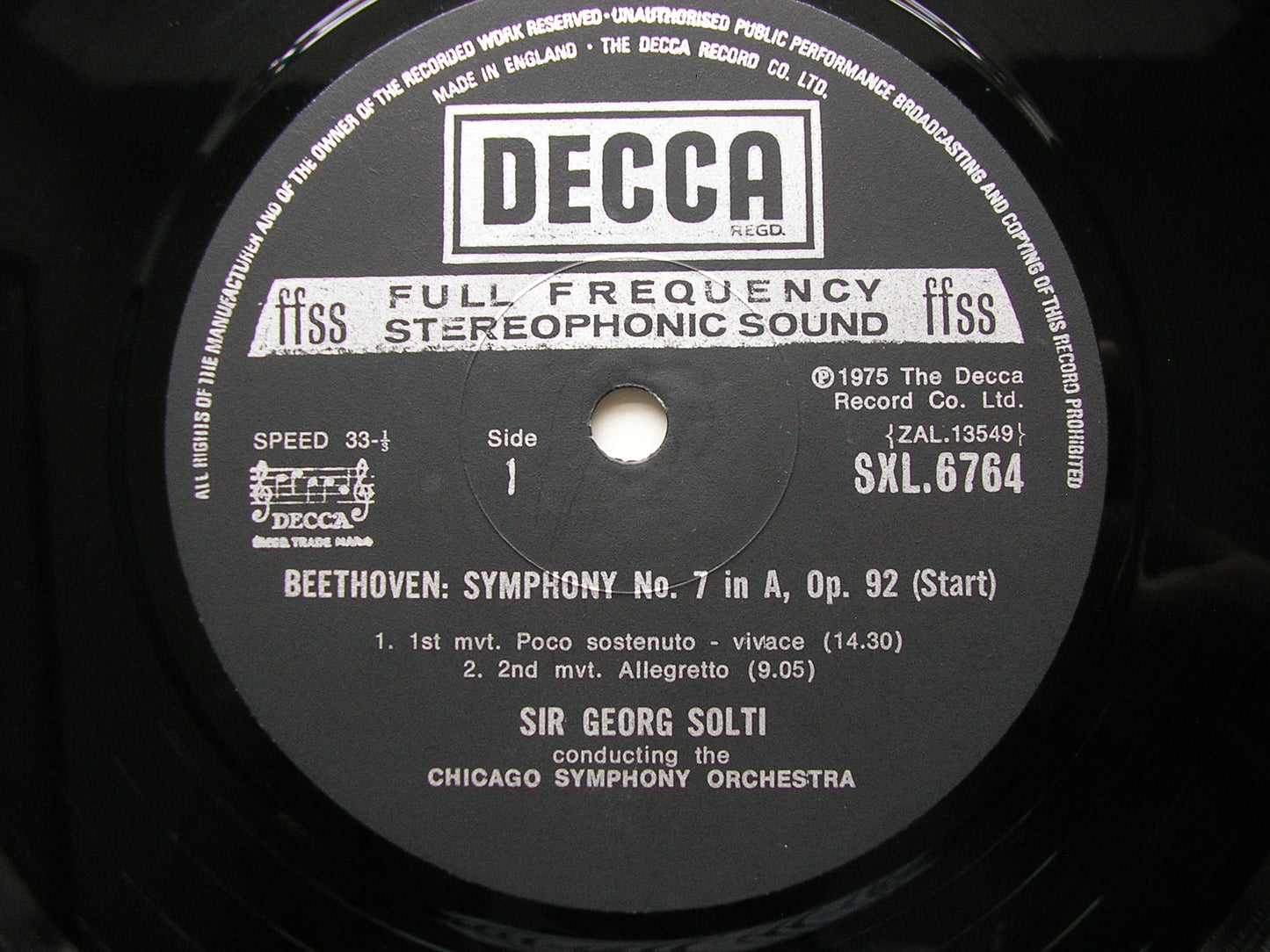 BEETHOVEN: SYMPHONY No. 7 / OVERTURE 'Coriolan' SOLTI / CHICAGO SYMPHONY SXL 6764 SXL 6764