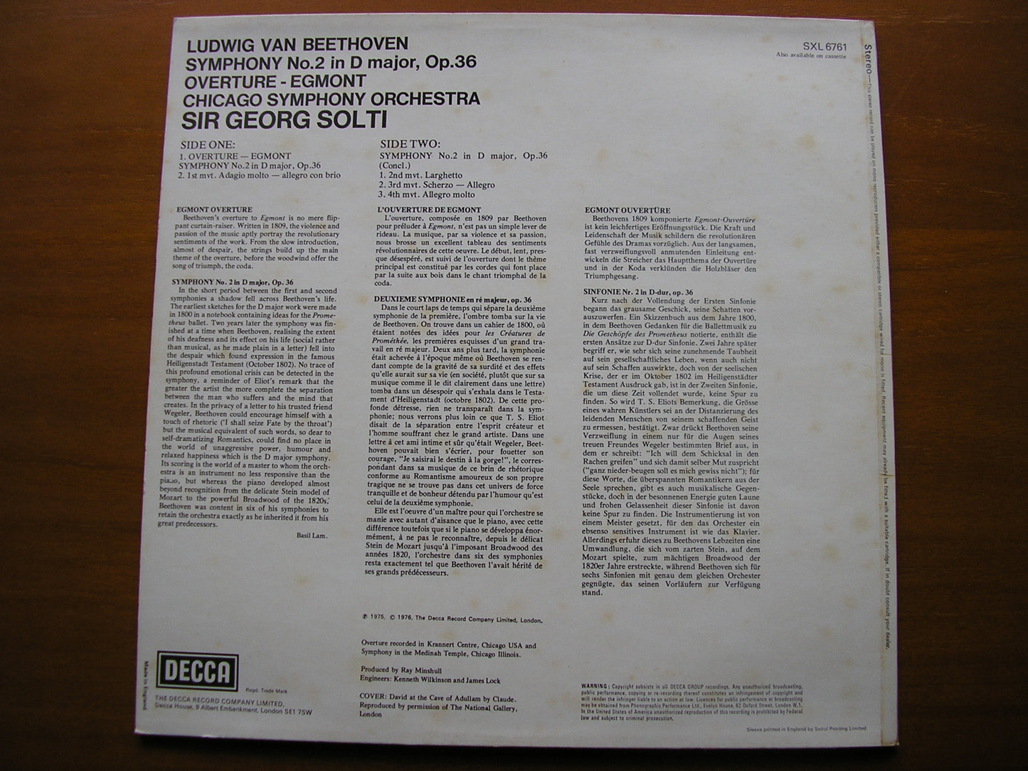 BEETHOVEN: SYMPHONY No. 2 / OVERTURE Egmont SOLTI / CHICAGO SYMPHONY SXL 6761
