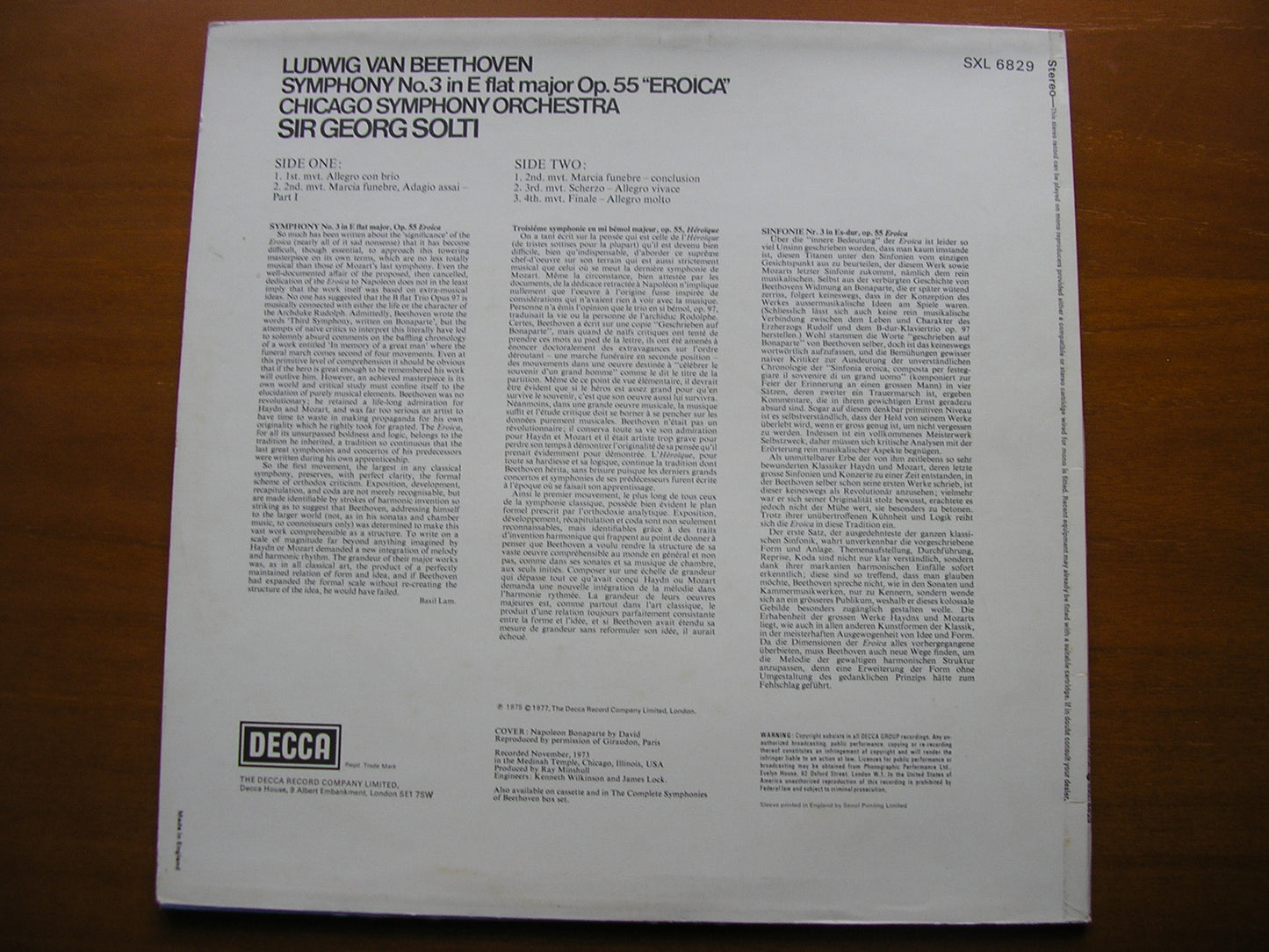 BEETHOVEN: SYMPHONY No. 3 'Eroica' SOLTI / CHICAGO SYMPHONY SXL 6829