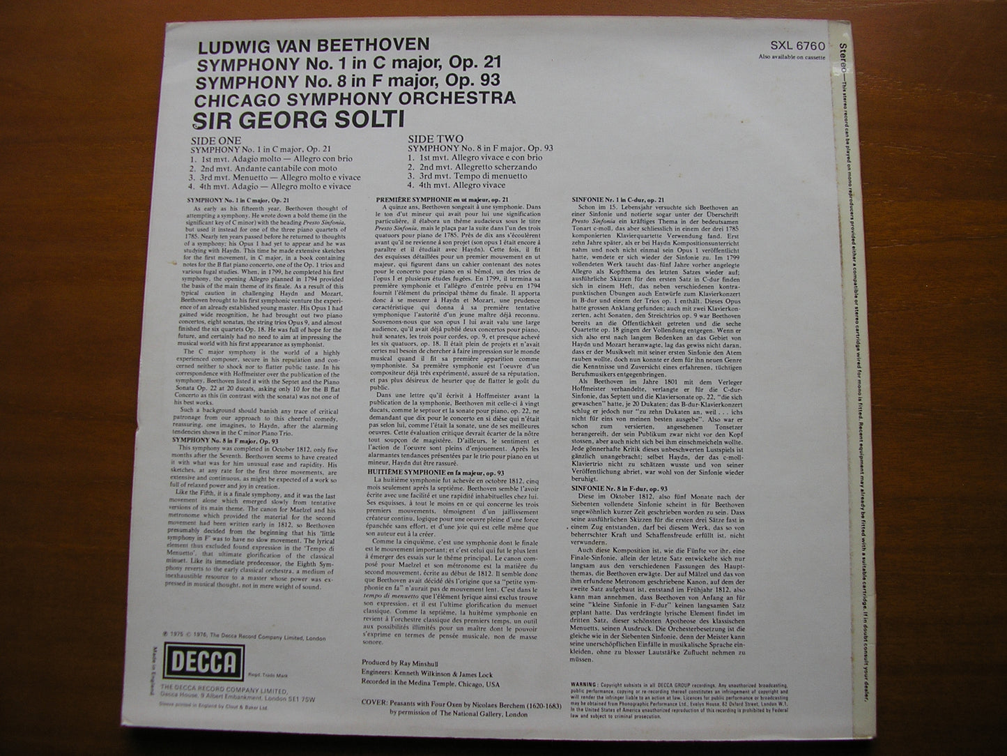 BEETHOVEN: SYMPHONIES Nos. 1 & 8 SOLTI / CHICAGO SYMPHONY SXL 6760