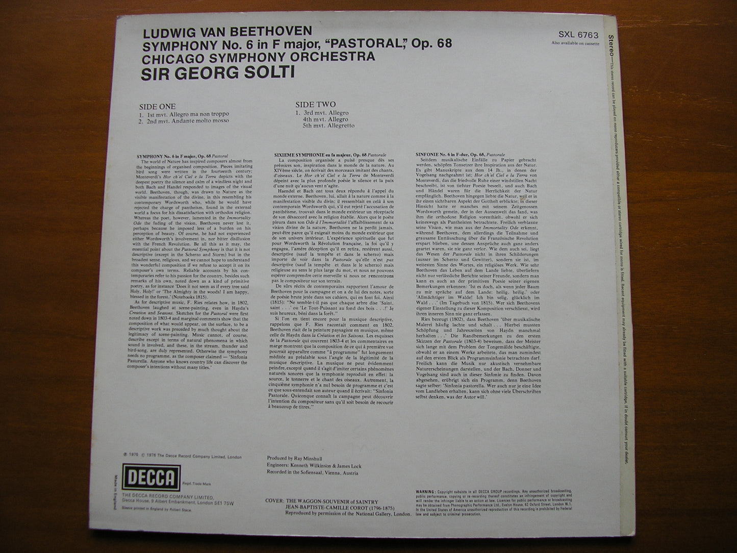 BEETHOVEN SYMPHONY No. 6 'Pastoral' SOLTI / CHICAGO SYMPHONY SXL 6763