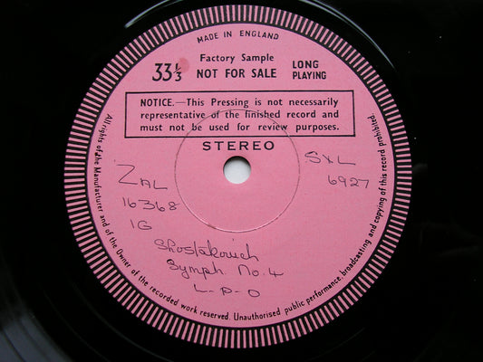 SHOSTAKOVICH: SYMPHONY No. 4 HAITINK / LONDON PHILHARMONIC test pressing SXL 6927